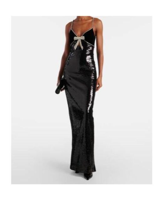 Rebecca Vallance Black X Nicky Hilton Lena Bow-Detail Sequined Gown