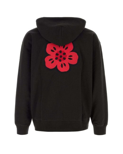 KENZO Black Logo Embroidered Hooded Sweatshirt for men