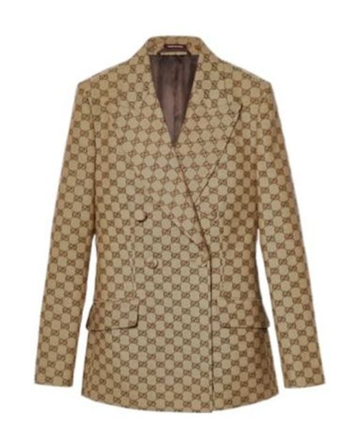 Gucci Natural Double-Breasted Gg Canvas Jacket