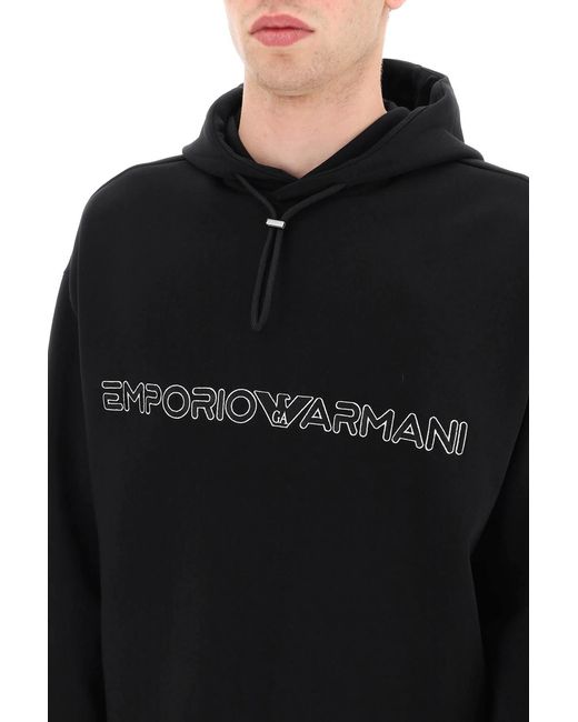 Emporio Armani Black Embroidered-Logo Pullover Hoodie for men