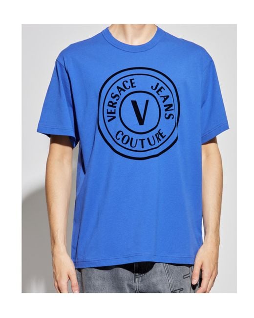 Versace Jeans Blue Couture Logo Printed Crewneck T-Shirt for men