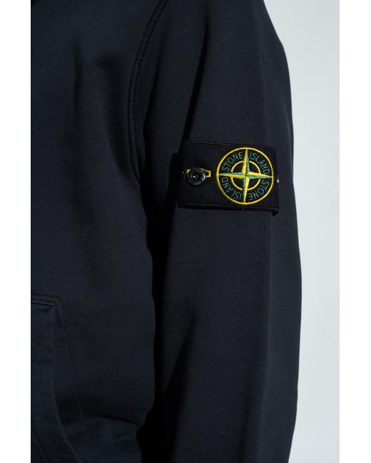 Stone Island Blue Logo Patch Drawstring Hoodie for men