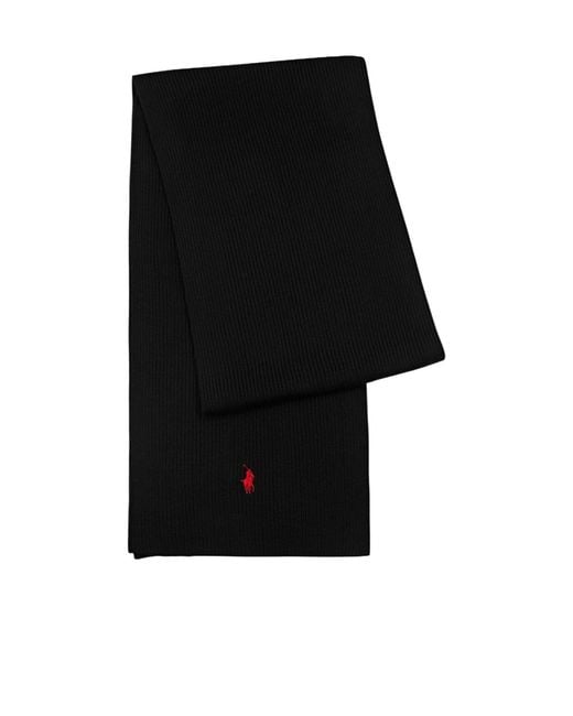Polo Ralph Lauren Black Ribbed Wool Scarf for men