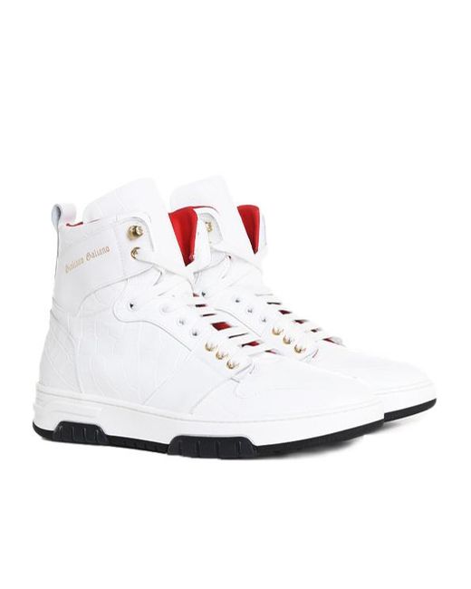 Giuliano Galiano White Legend Crocodile-Effect Sneakers for men