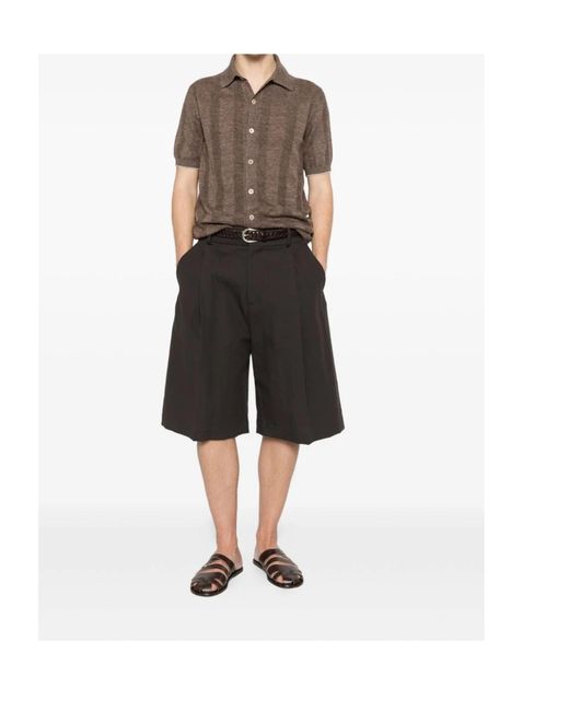 Brunello Cucinelli Brown Short-Sleeved Knitted Shirt for men