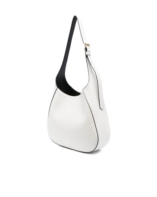 Prada White Triangle-Logo Leather Shoulder Bag