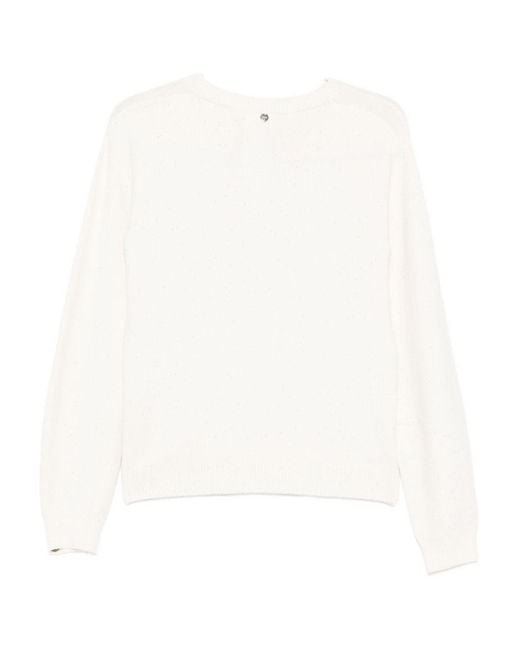 Liu Jo White Embellished Crewneck Jumper