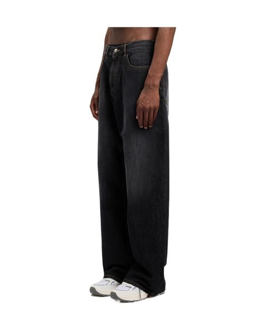 Palm Angels Blue Curved Logo Loose Jeans for men