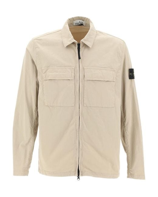 Stone Island Natural Logo-Patch Sleeve Shirt for men