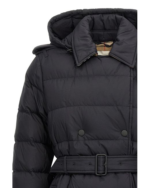 Burberry Black Double Breasted Belted Hooded Down Coat