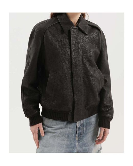 1989 STUDIO Black Press-Stud Leather Jacket for men