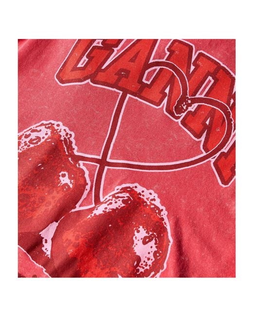 Ganni Red Cherry Print Short Sleeve T-Shirt