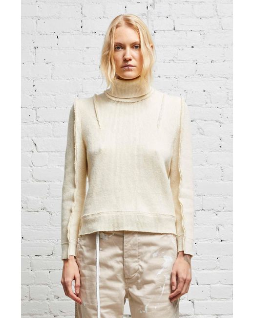 R13 White Rib High-Necked Wool Sweater