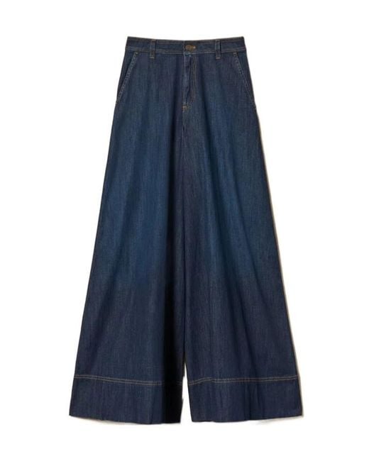 Twinset Blue Wide-Leg Jeans With Stitching Details