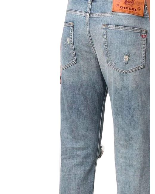 DIESEL Blue Distressed Straight-Leg Jeans for men