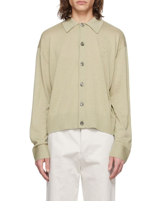 AMI Green Long-Sleeved Button-Up Cardigan for men