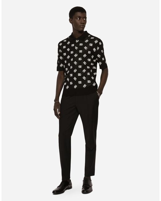 Dolce & Gabbana Black Logo Pleated Dress Pants for men