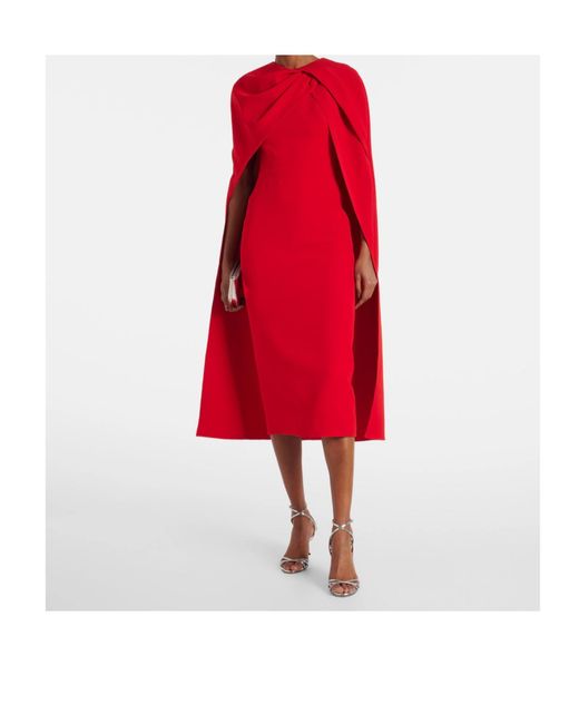Safiyaa Red Cape-Detail Midi Dress
