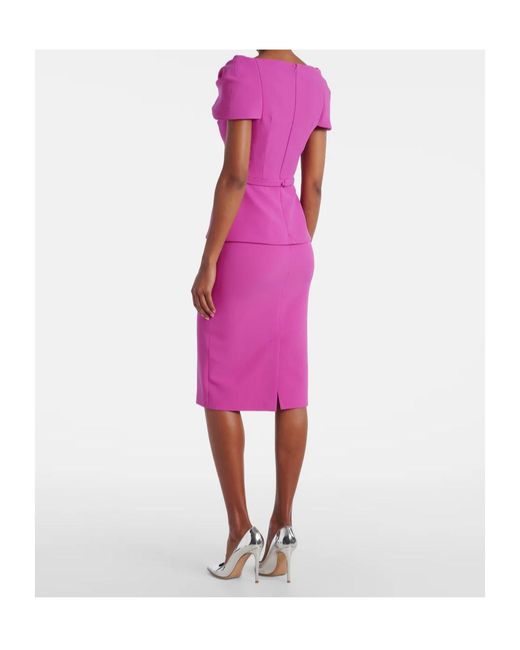 Safiyaa Purple Belted Peplum Midi Dress