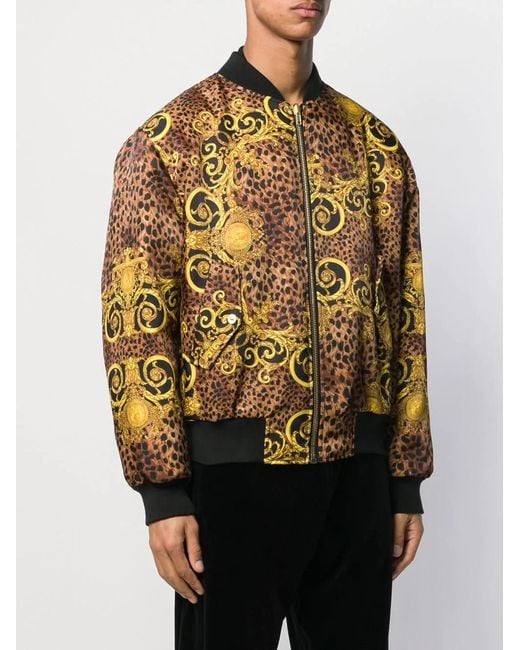 Versace Jeans Yellow Leopard Zipper Baseball Jacket for men