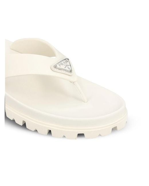 Prada White Round-Toed Flip-Flops