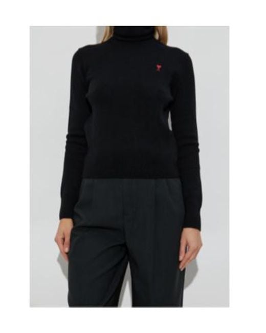AMI Black Ami De Coeur Embroidered Turtleneck Jumper