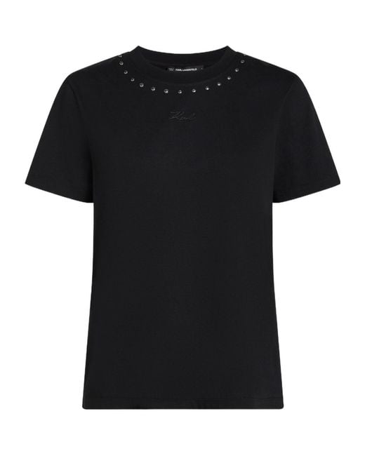 Karl Lagerfeld Black Stud-Embellished Crew-Neck T-Shirt