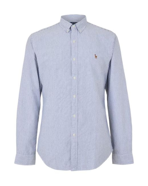 Polo Ralph Lauren Blue Slim Fit Striped Oxford Shirt for men