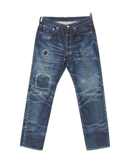 Junya Watanabe Blue Distressed Straight Leg Jeans for men
