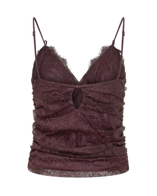 Pinko Red V-Neck Lace Ruched Top
