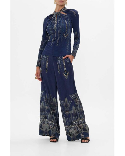 Camilla Blue Belt-Loop Casual Pants