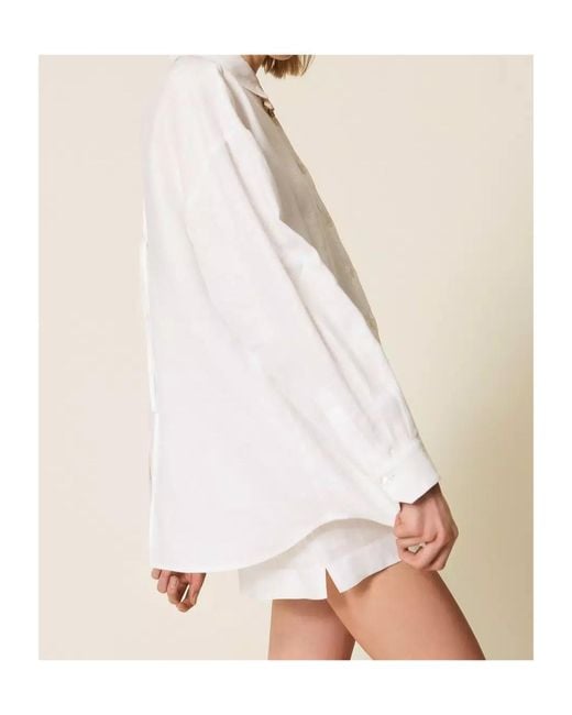 Twinset White Chest-Pocket Tie-Back Shirt
