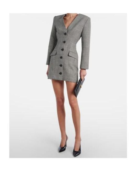 Self-Portrait Gray Checked Wool-Blend Minidress