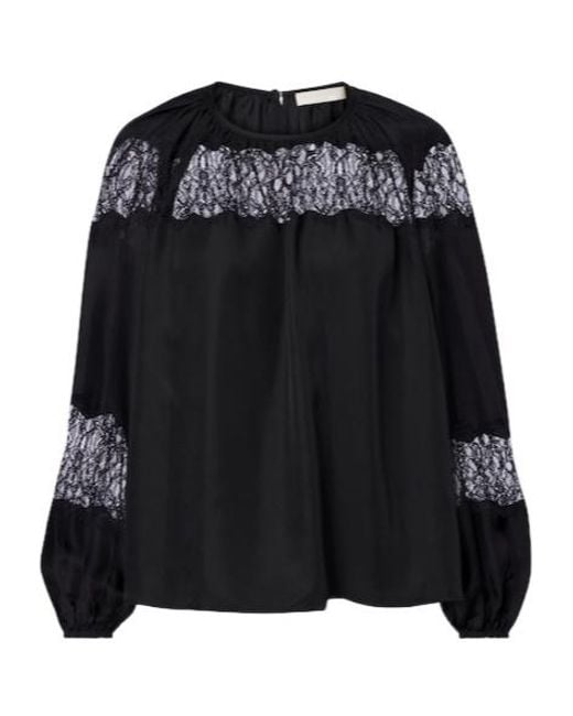 Ulla Johnson Black Bess Lace-Trimmed Silk Blouse
