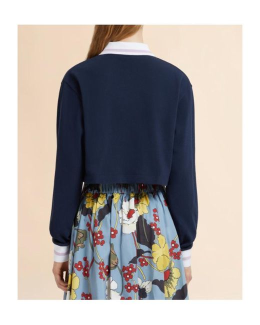 Marni Blue Logo Embroidered Striped-Trim Polo Shirt