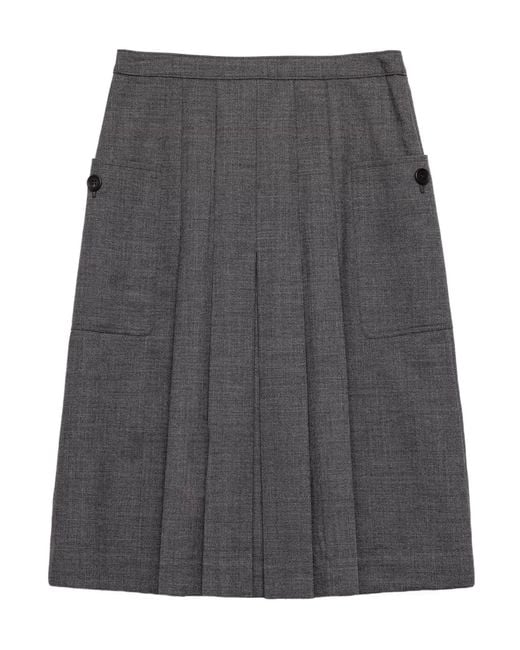 Prada Gray Rush Stitch Pleated Skirt