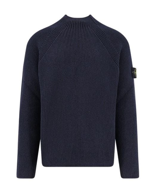 Stone Island Blue Stand Collar Pullover for men