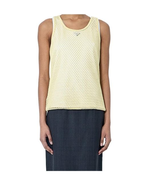 Prada Multicolor Triangle-Logo Open-Knit Tank Top