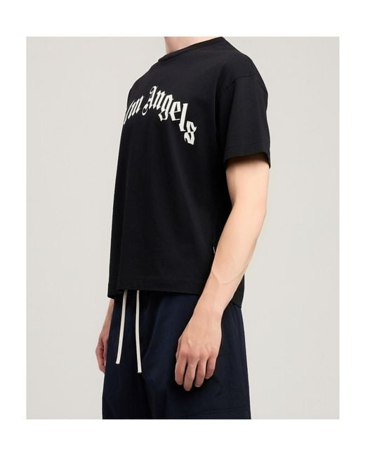 Palm Angels Black Curved Logo Regular Tee for men