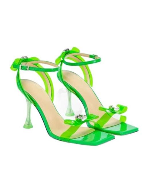 Mach & Mach Green Bow-Embellished Sandals