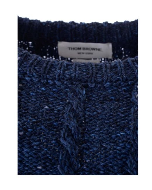 Thom Browne Blue Rwb Stripe Cable-Knit Crewneck Jumper for men