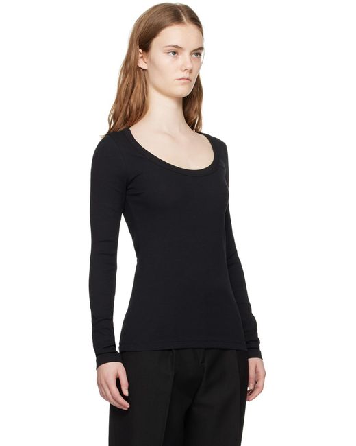 Totême Black Scoop-Neck Fine-Ribbed T-Shirt