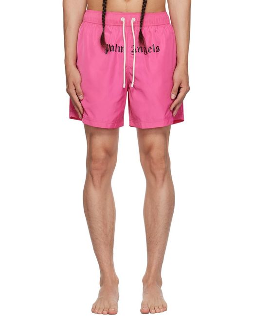 Palm Angels Pink Logo-Print Swim Shorts for men