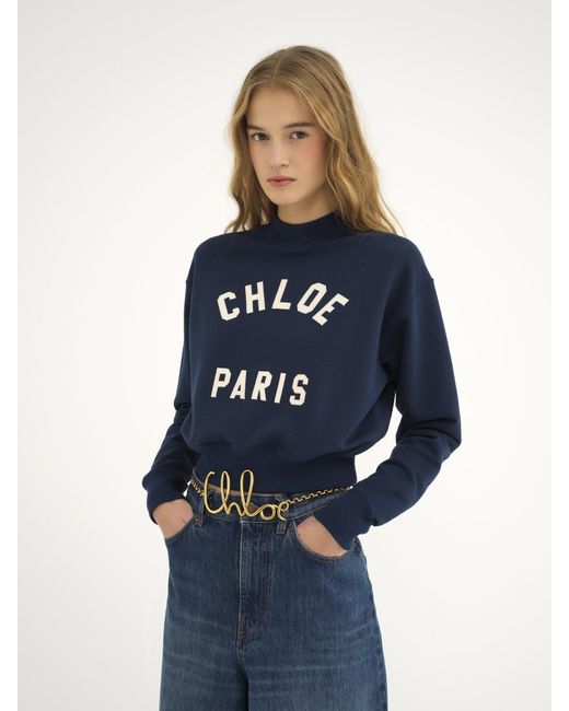 Chloé Blue Chloé Logo Printed Mock-Neck Sweatshirt