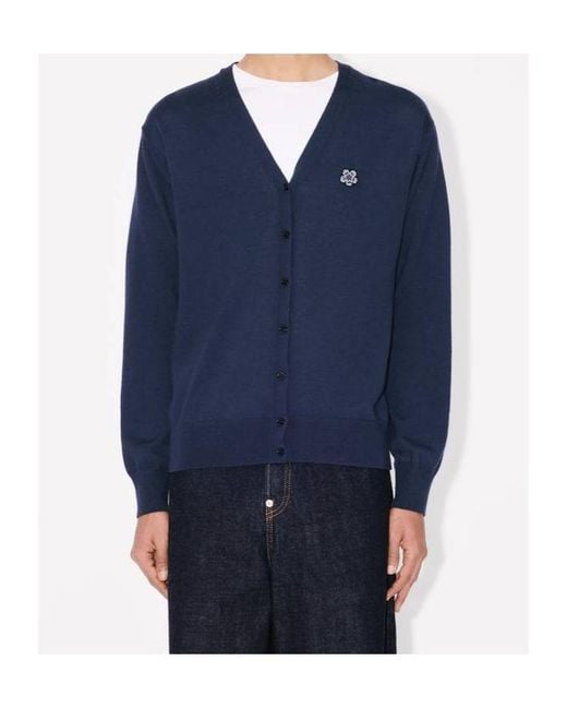 KENZO Blue V-Neck Buttoned Cardigan for men