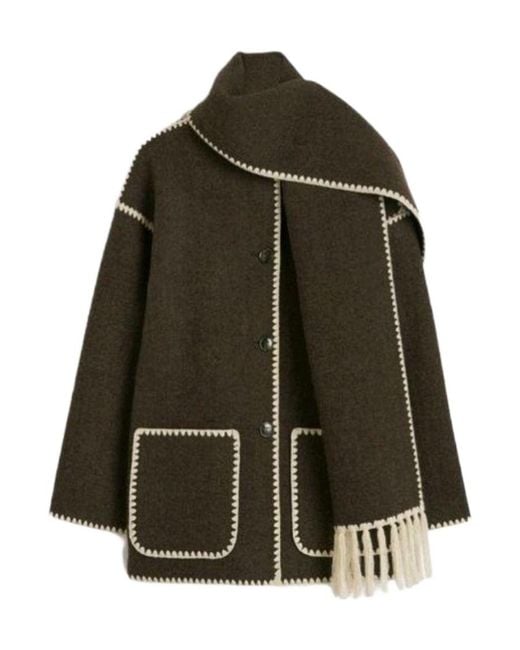 Totême  Green Totême Fringe Detailed Long Sleeved Scarf Jacket