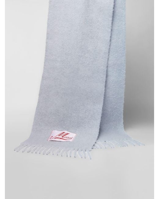 Marni Blue Logo Patch Fringed Scarf