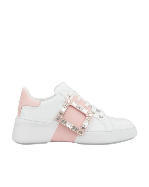 Roger Vivier White Viv' Skate Strass Buckle Sneakers