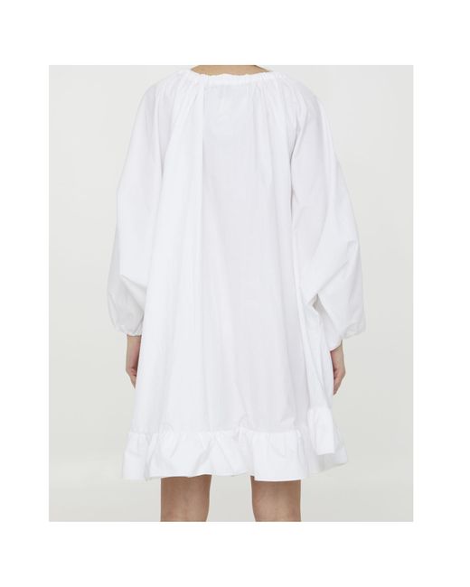 Patou White Bow Detailed Long-Sleeve Mini Dress