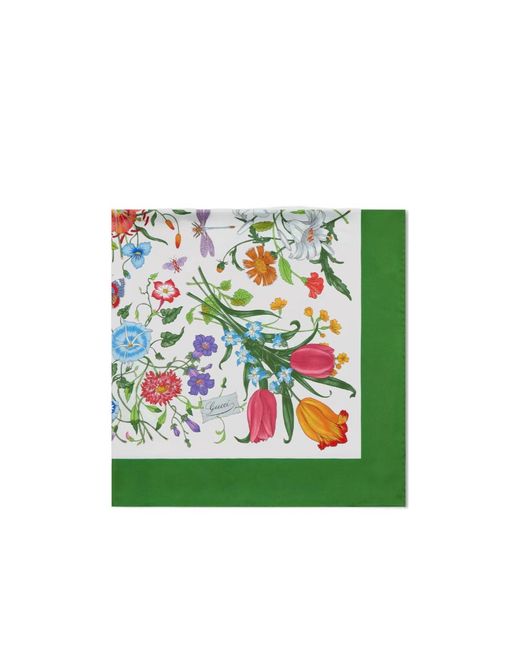 Gucci Green Floral Printed Twill Scarf